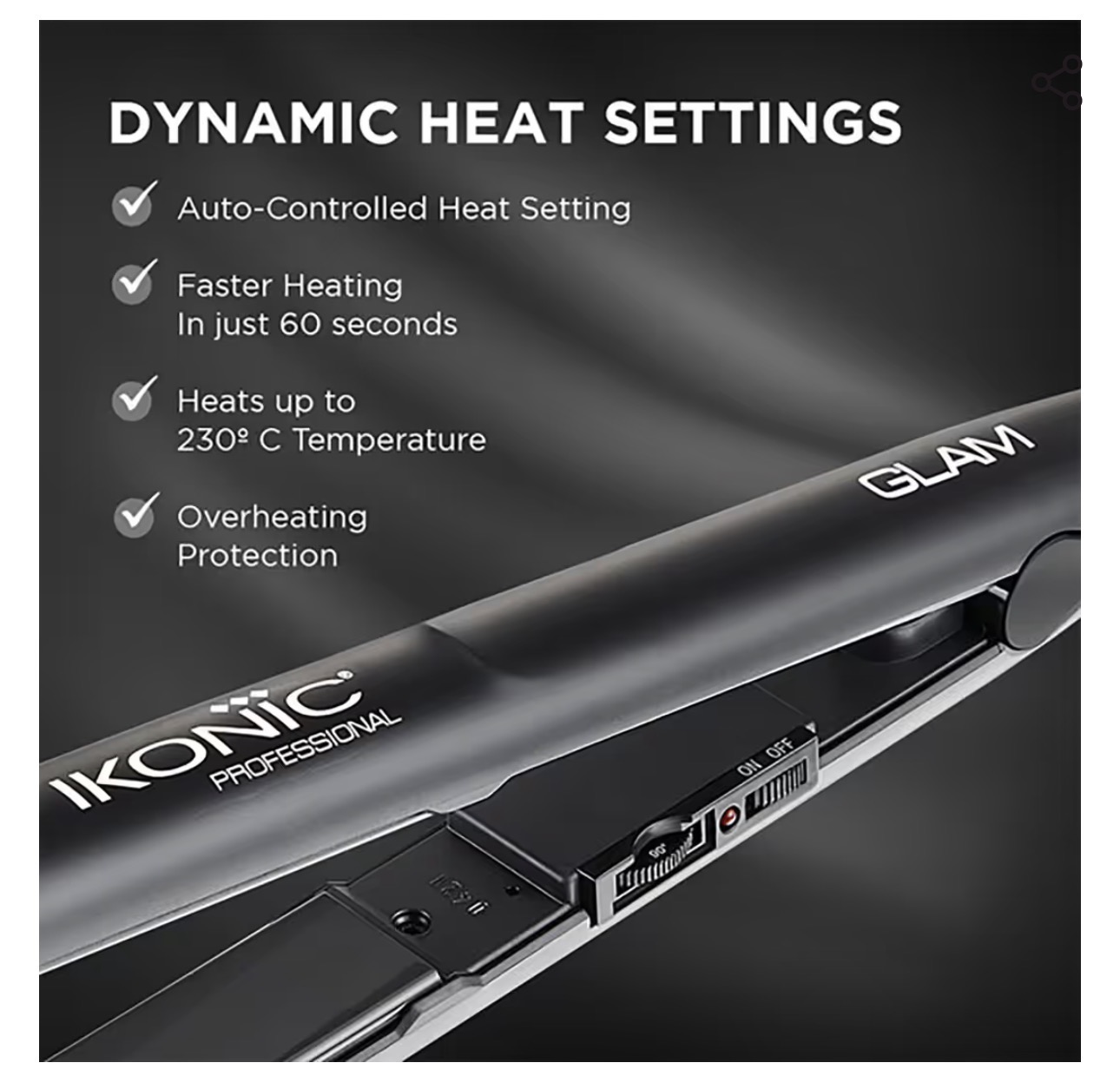 IKONIC Professional Glam Hair Straightener (Black) - Image 4